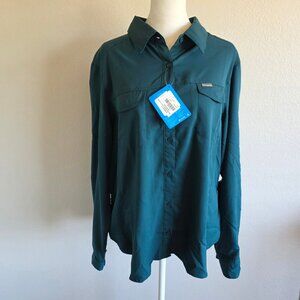 New COLUMBIA Sun Protection 40 UPF Omni-Shade Long Sleeve Shirt Green Women XL